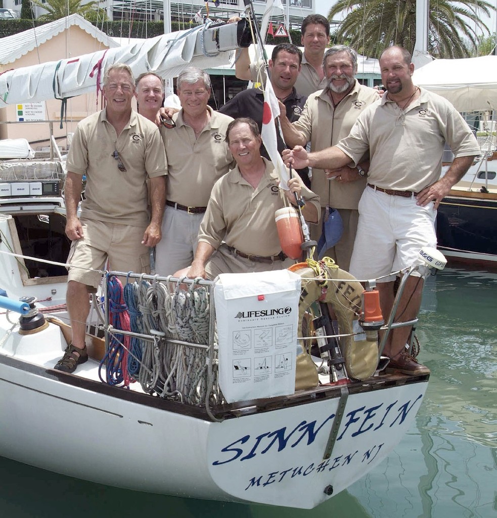 The ’Sinn Fein’ crew—  Foster Tallman, Kelly Robinson, Gary Gochal, Henry Hennings  (front row Kneeling), Peter Rebovich Jr.<br />
Joe Pesco, Peter Rebovich Sr., Mark Rebovich— in Bermuda after winning the St David’s Lighthouse Trophy for ORR fleet. The same crew sailed in 2008, 2010 and will return in 2012. © Barry Pickthall/PPL http://www.pplmedia.com